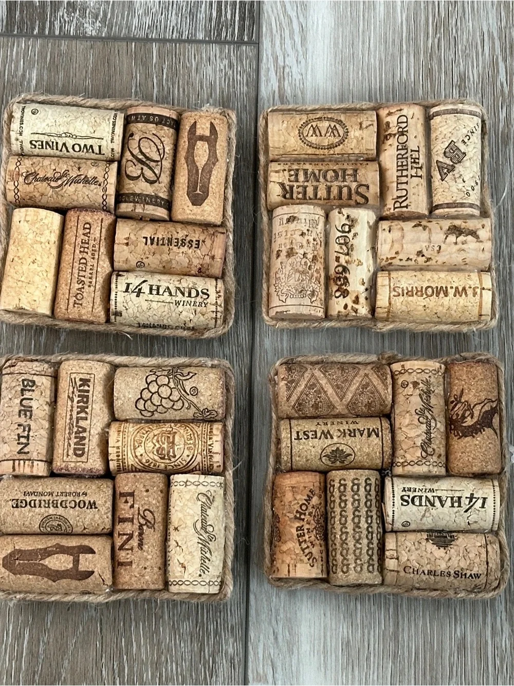 NWT Set of 4 Awesome Assorted Wine Cork Coasters Handmade